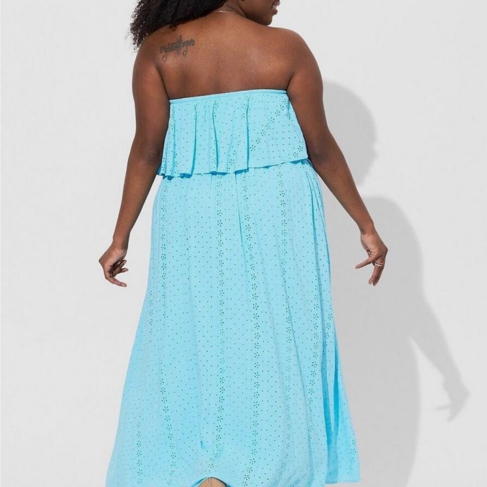 Maxi Eyelet Strapless Smocked Bodice Dress